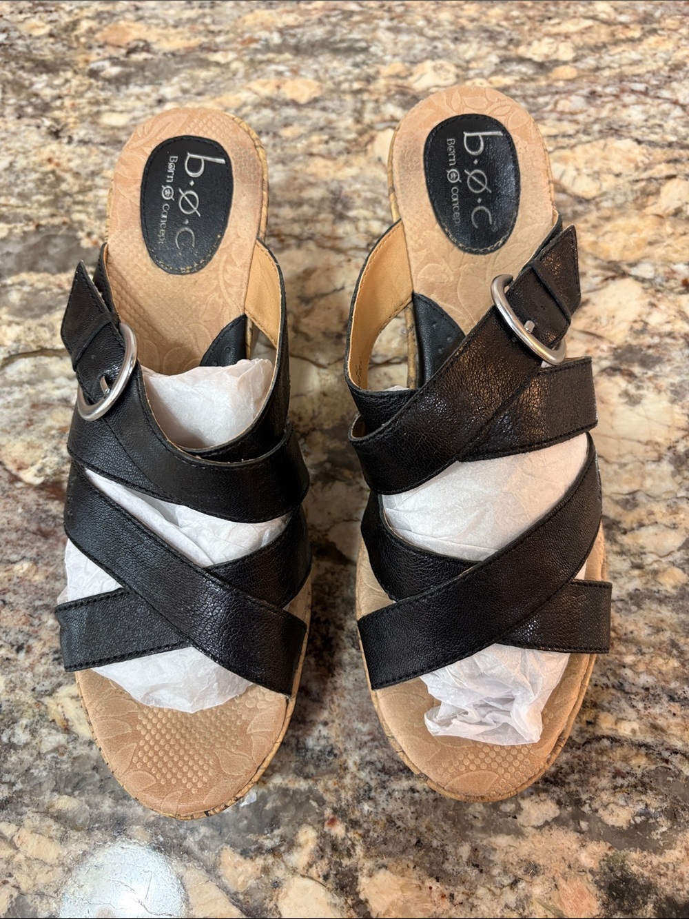 b.o.c. By Born Black Leather Crisscross Buckle Mule Sandals